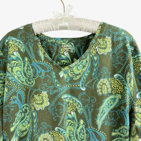 Liz & Me Essentials Women’s Plus T-Shirt Bright Greens Paisley Size 2X - Picture 3 of 4